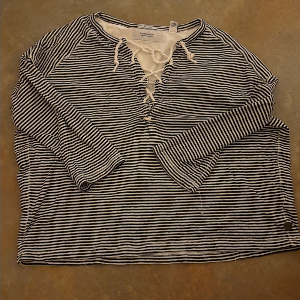 ⭐️5 for $20⭐️Scotch & Soda Home Alone Lace Up Long Sleeve Striped Pullover Sz 2
